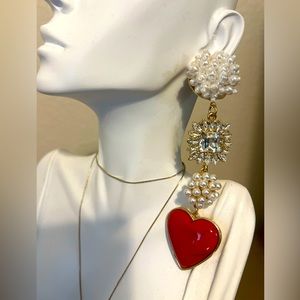 Heart, Pearl and Bling Drop Fashion Earrings